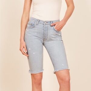 Reformation Skye Distressed Bermuda Jean Denim Shorts